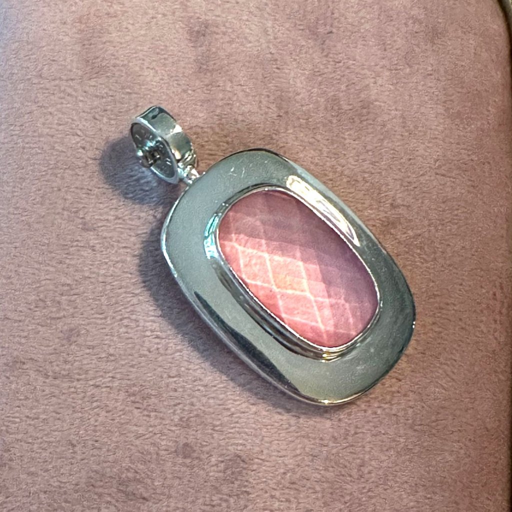 Sterling Silver 925 Joseph Esposito Pink Rose Quartz Pendant With Intricate Back 75$